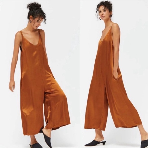 LACAUSA Pants - Lacausa Santi Satin Wide Leg Jumpsuit XS Bourbon